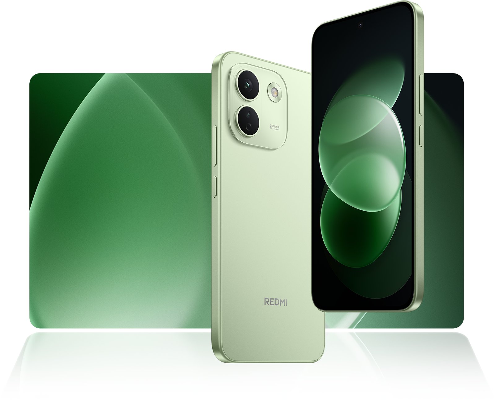 Redmi Note 17 Pro Max colore Green visto di fronte e da dietro, con il modulo a doppia fotocamera
