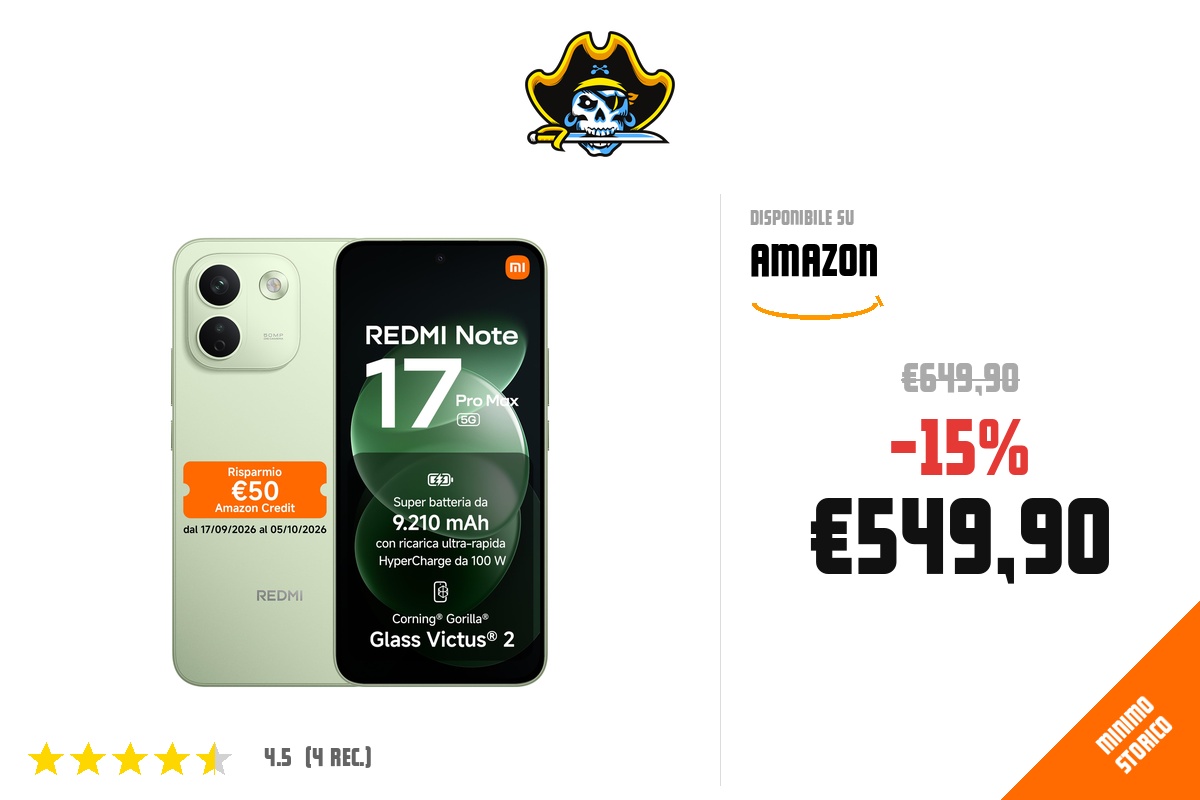 Redmi Note 17 Pro Max 5G verde 8+512GB in offerta su Amazon a 549,90 euro