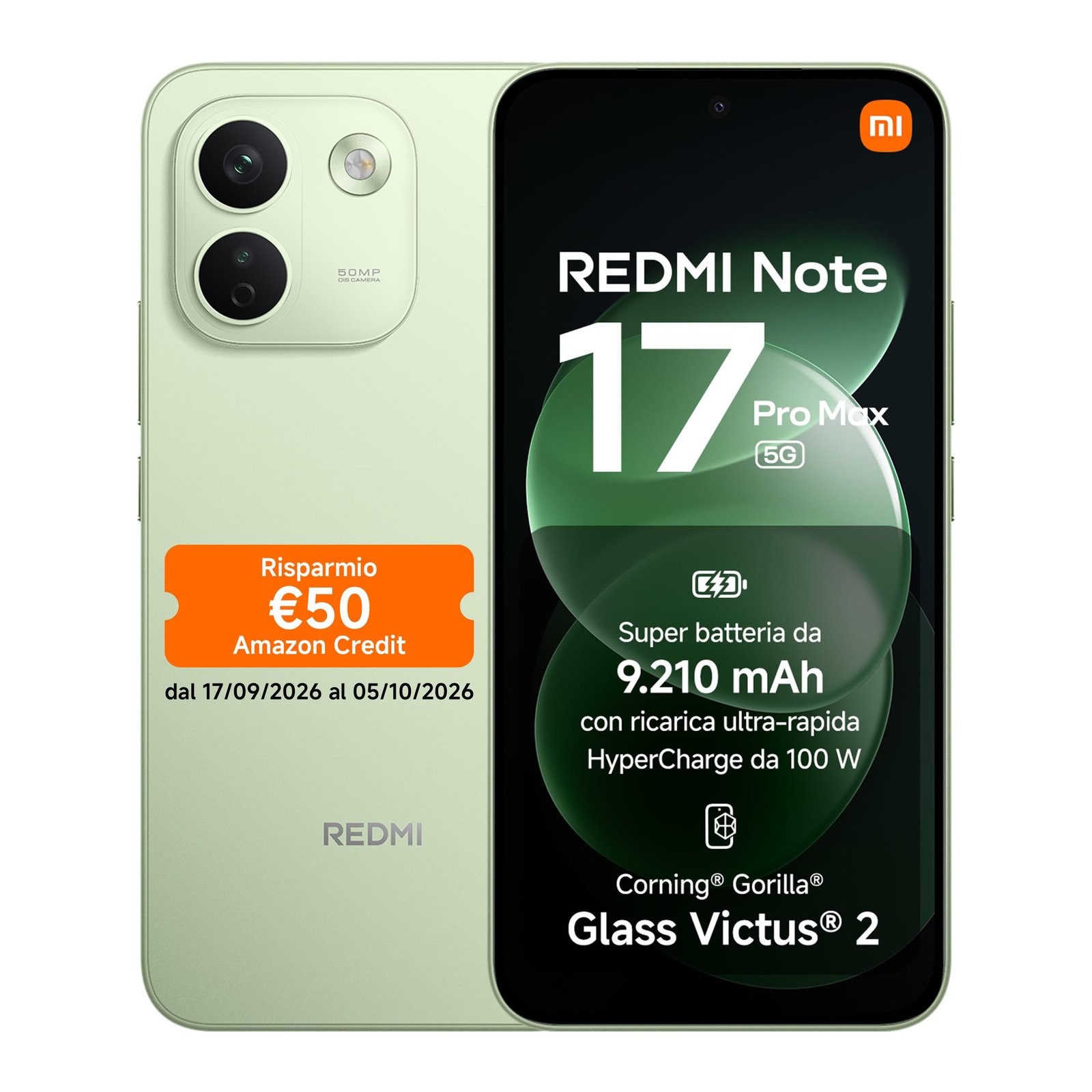 REDMI Note 17 Pro Max 5G, Smartphone 8+512GB, Green, Batteria 9210mAh